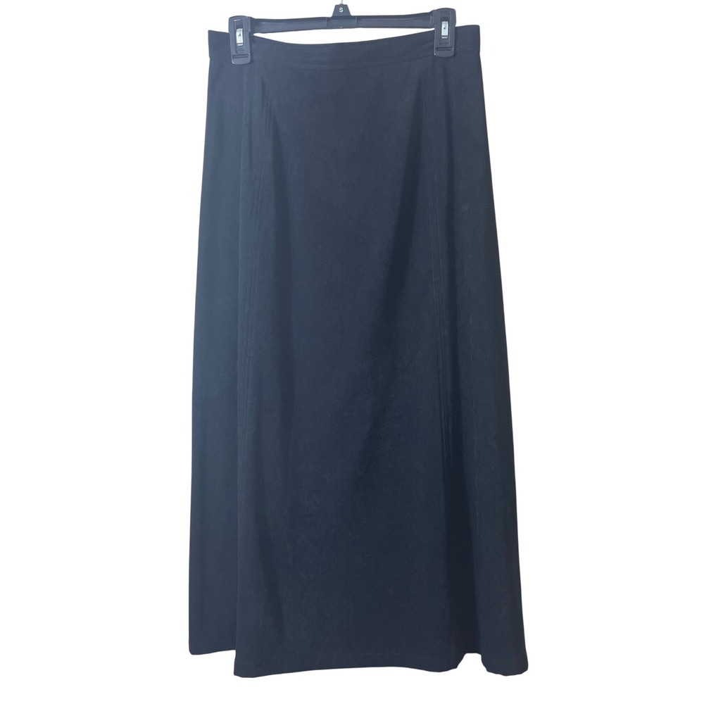 Talbots Petites Black Faux Suede Maxi Skirt 10P Dark Academia Goth Minimalist